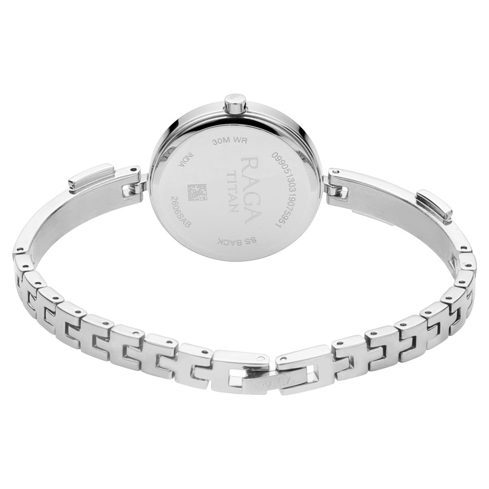 raga mother of pearl dial metal strap watch